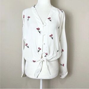 Rails Sloane Lily White Button Front Waist Tie Floral Blouse Size medium